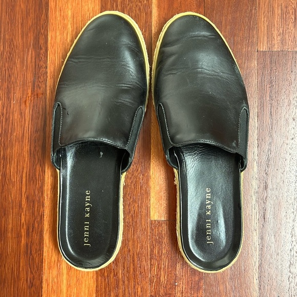 JENNI KAYNE black leather espadrille mule